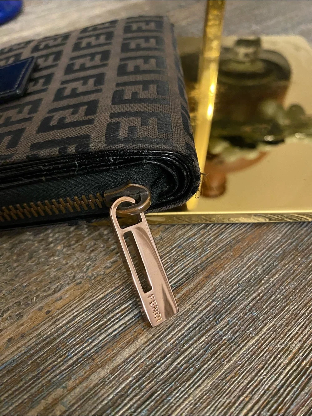 GUC Fendi Brown and Black Zucca Canvas Zip-Around Compact Wallet